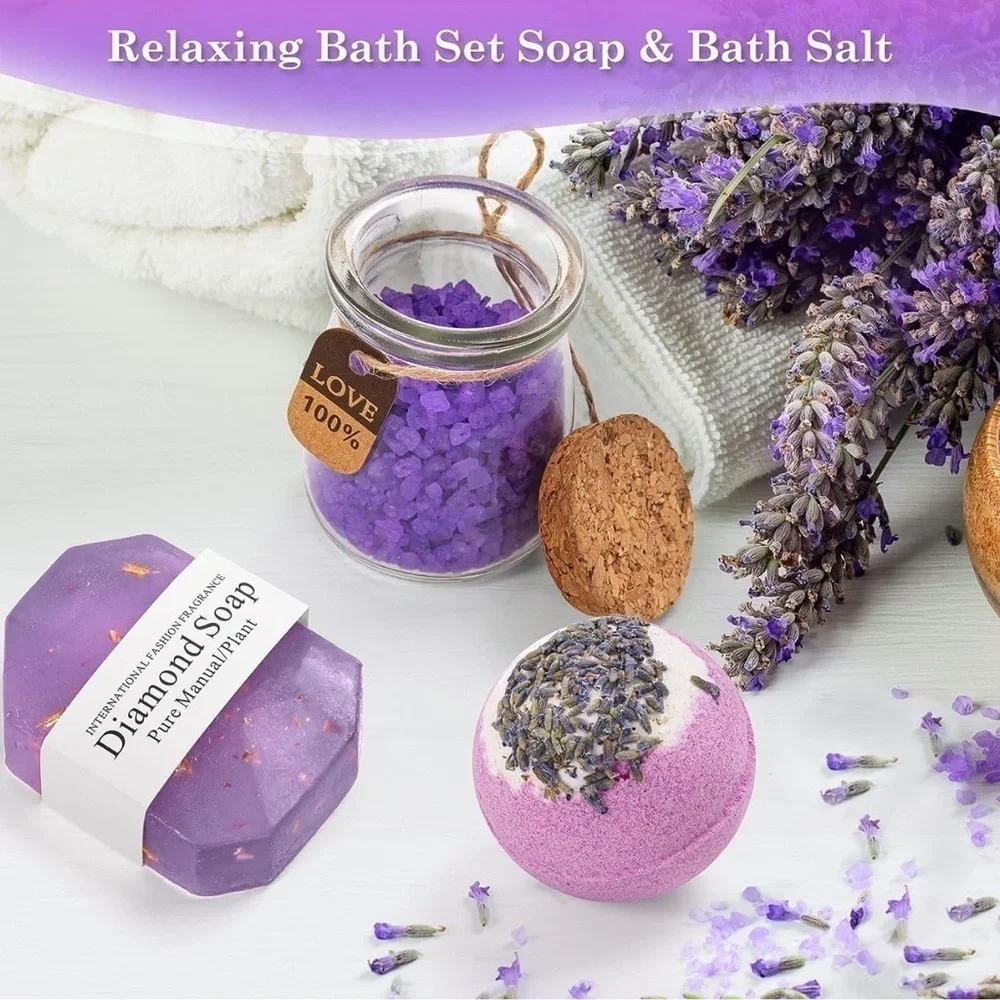 Relaxing Bath Soap, Bath Salt Tumbler Gift Set with Card